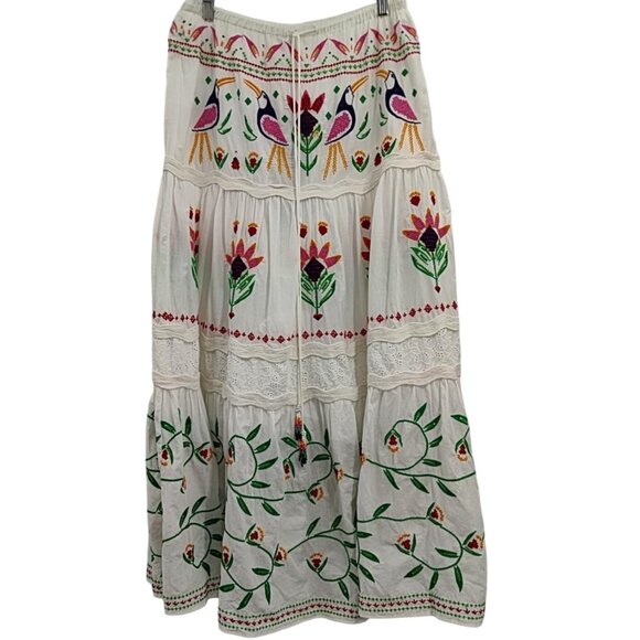 Farm Rio Summer Garden Embroidered Tiered Maxi Skirt Size Medium New With Tags - Picture 5 of 7